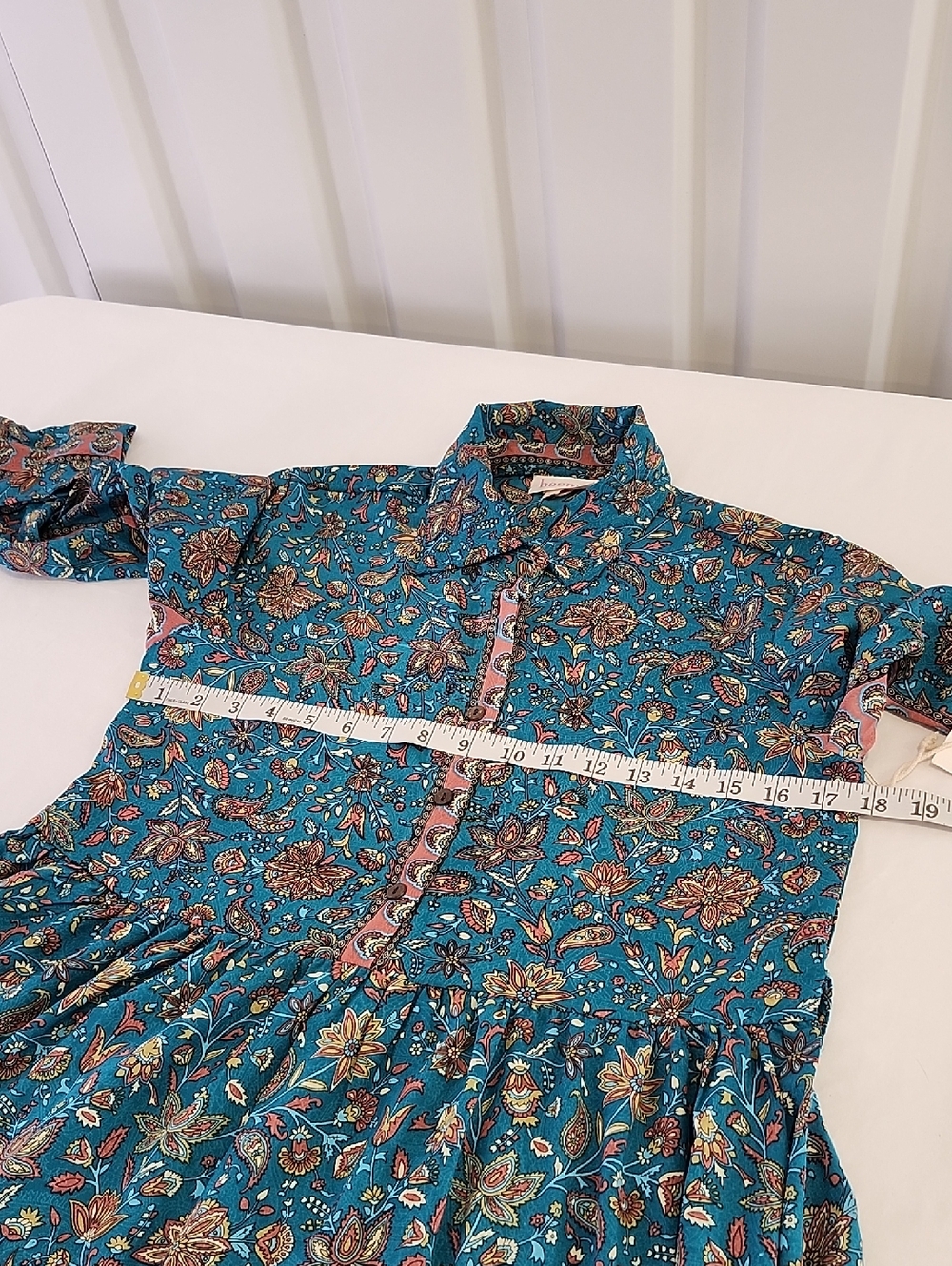 Boemo Anthropologie Womens Teal Floral Button Front Maxi Dress Size Medium NWT - Picture 6 of 9